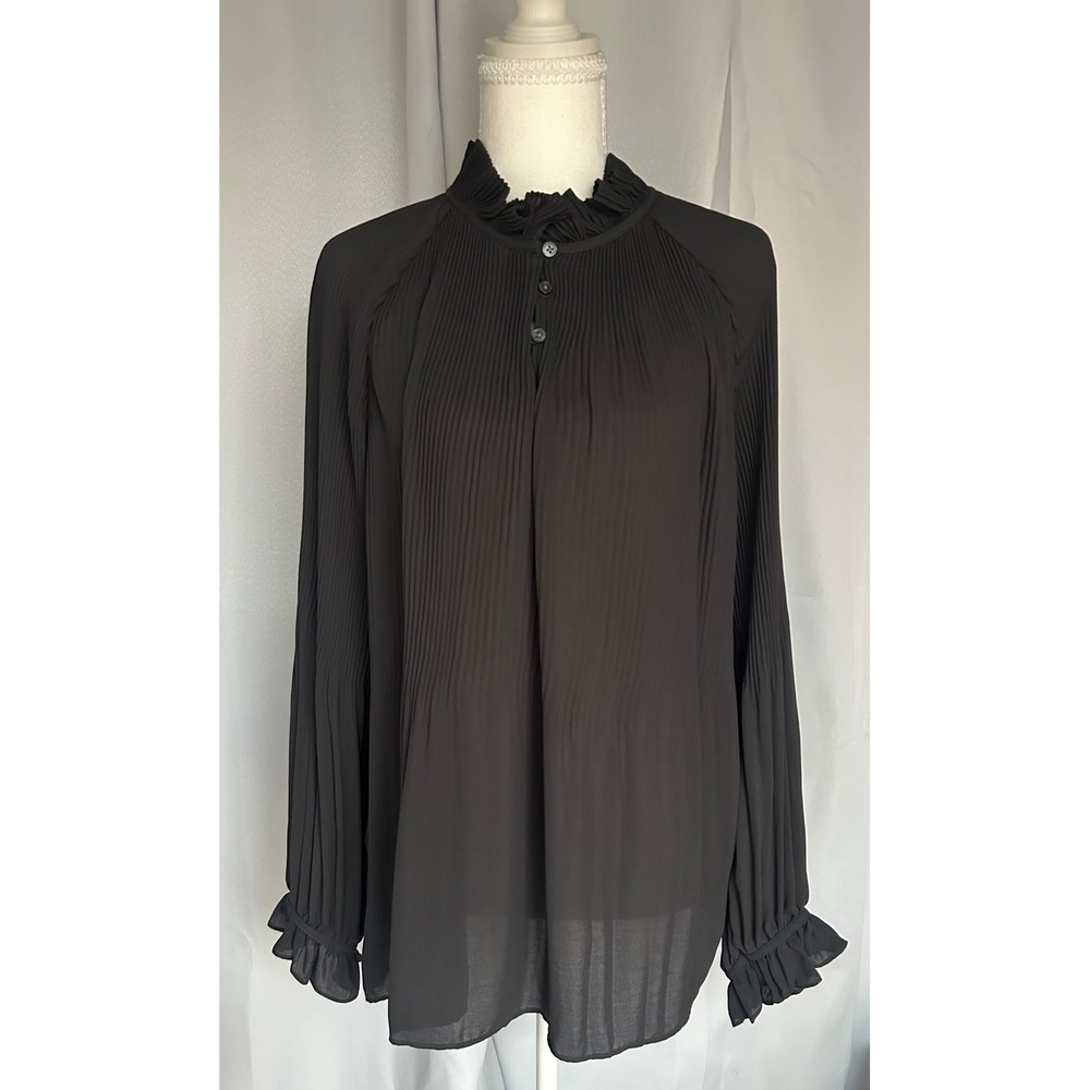 Banana Republic black chiffon top ruffled Victorian, romantic Gothic #144